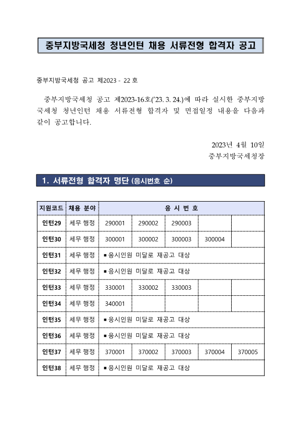 중부청 청년인턴 서류전형 합격자 공고문_1.png