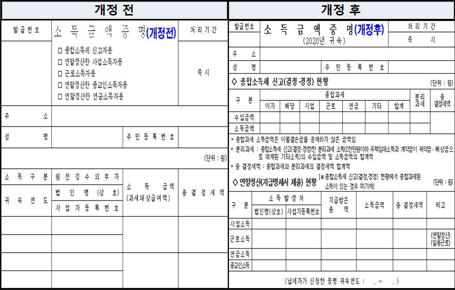 소득금액증명 국세청 서식 개정 안내해드립니다 3