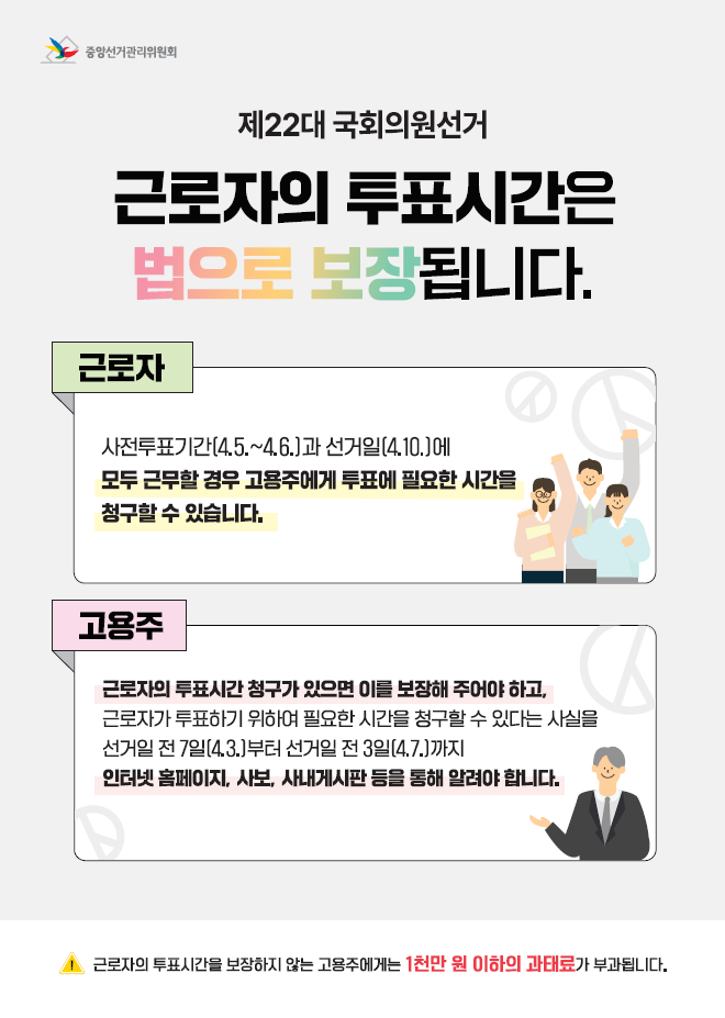 근로자의 투표시간은 법으로 보장됩니다